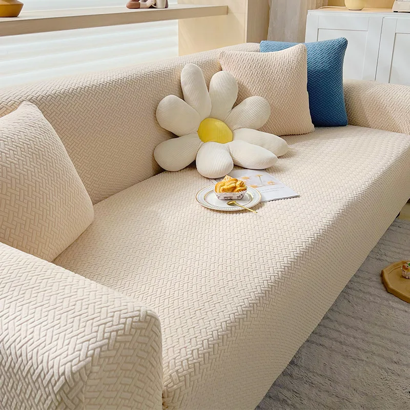 Knitted Stretch Velvet Sofa Cover Geometric Style Full Slipcover Combination Seating S To Xl Fit Ranges Cm