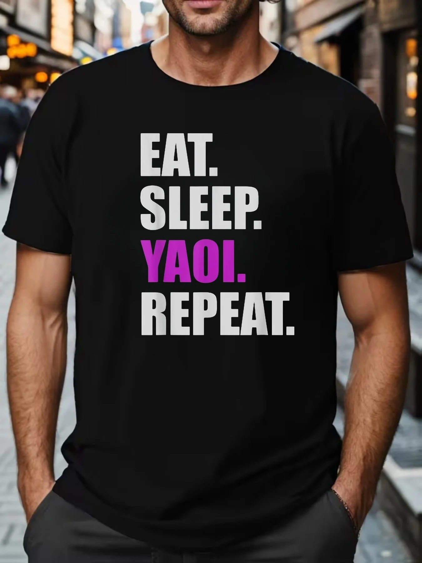 Men'S Yaoi Manga Anime Love Graphic T-Shirt, Eat Sleep Yaoi Repeat, Collectible, with Comic Comfortable Short Sleeve Shirt for All-Season Wear
