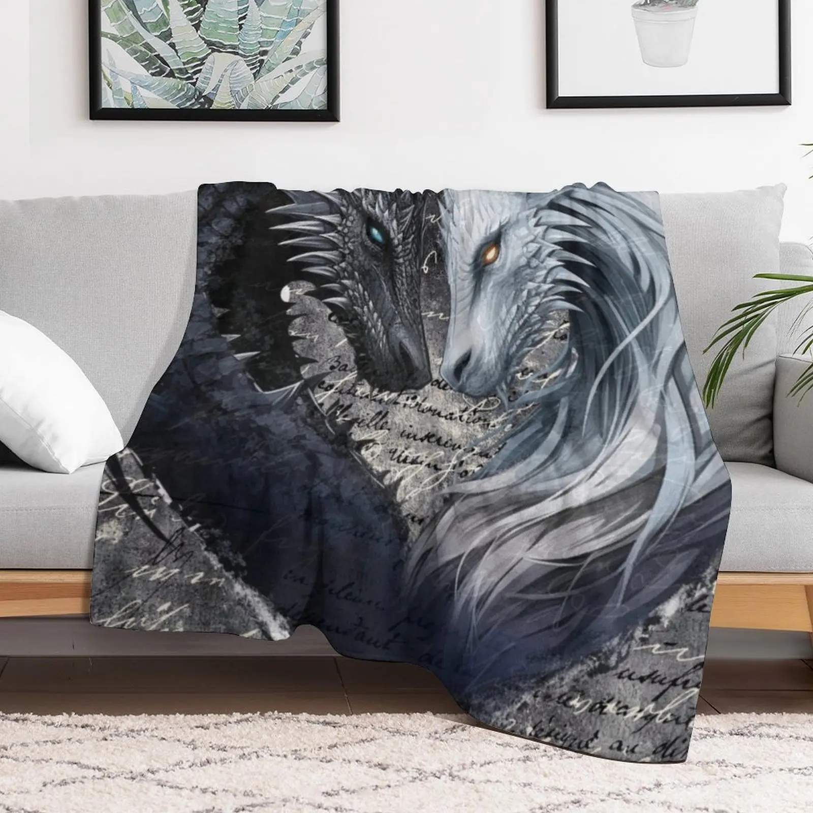 Eternal Dance of Light and Dark Dragons Art Throw Blanket Anti Shedding Soft Fuzzy Blanket for Home