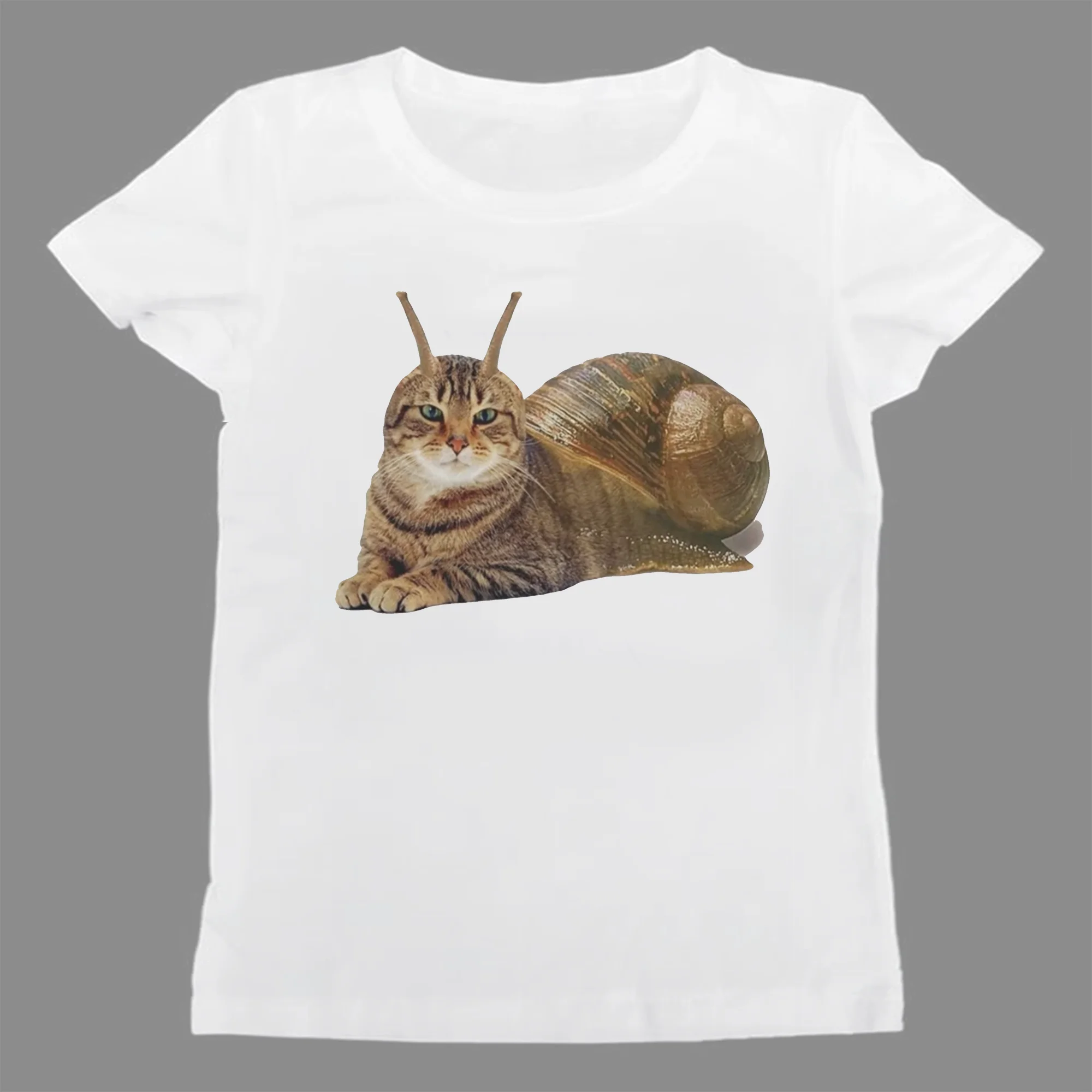 Harajuku 2000s Snail Cat Printed Women Tops Fashion Emo Short Sleeve Clothes Aesthetic Casual Tops Autumn Winter Y2k Tee Tops