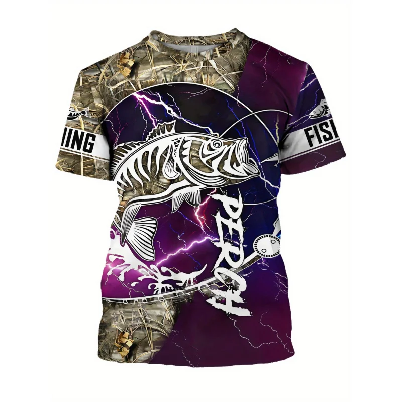 

Men's Novelty T-Shirt, 100% Polyester Fiber Crew Neck Casual T-Shirt, with Fishing Print, Knitted Fabric Men's Regular Fit Top