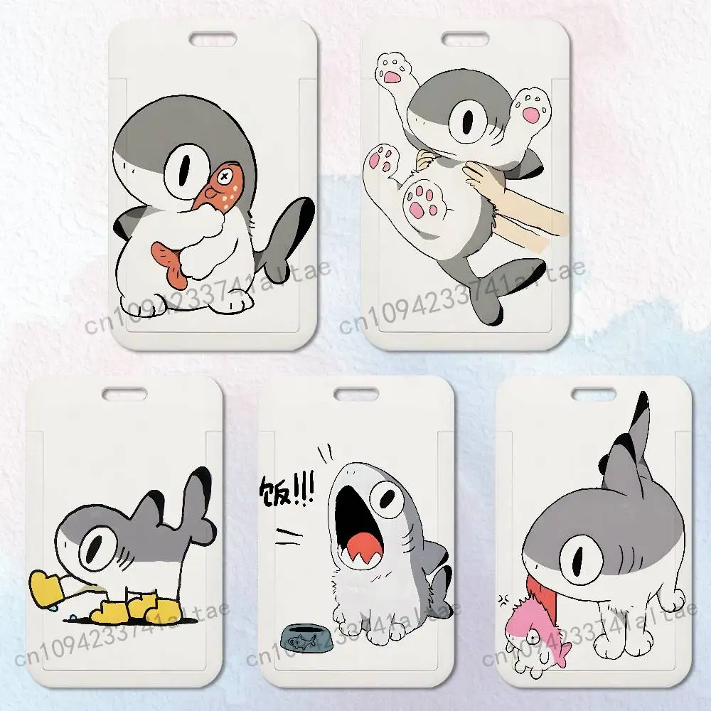

Cute Cat Shark Card Holder Durable With Carabiner Name Tag Vertical ID Badge Holders Credentials Protection