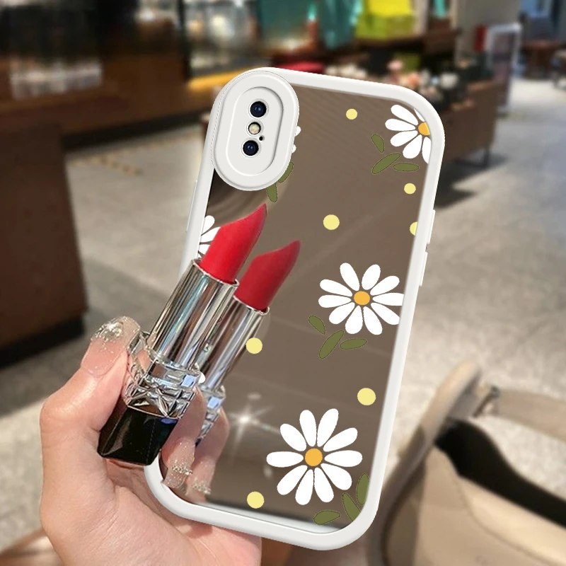 Chrysanthemum  Fasion Mirror Surface Phone Case For iPhone 15 14 13 12 11 Pro Plus Mini X XR XS MAX 8 7 Plus Makeup Mirror Coque