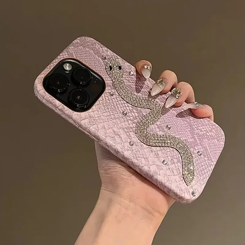 High Quality Luxurious Glitter Diamond Phone Case for IPhone 16 15 14 13 12 11 Pro 15 Pro Max Anti Drop Bling Snakeskin Cover