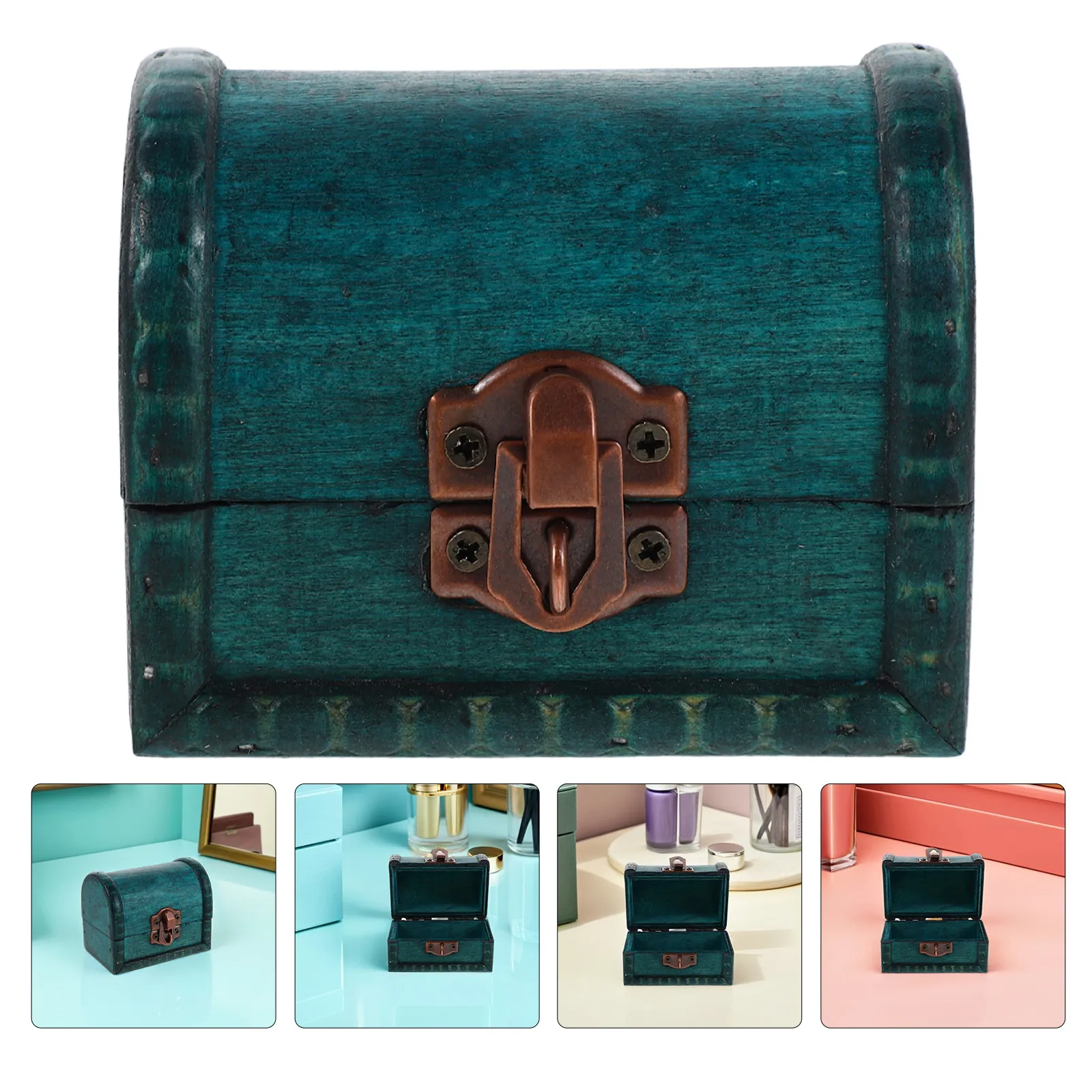 

Набор из 2-х маленьких деревянных сундуков для сокровищ с замком, винтажная шкатулка для украшений, ретро-декоративный сундук для женщин, органайзер для ювелирных изделий