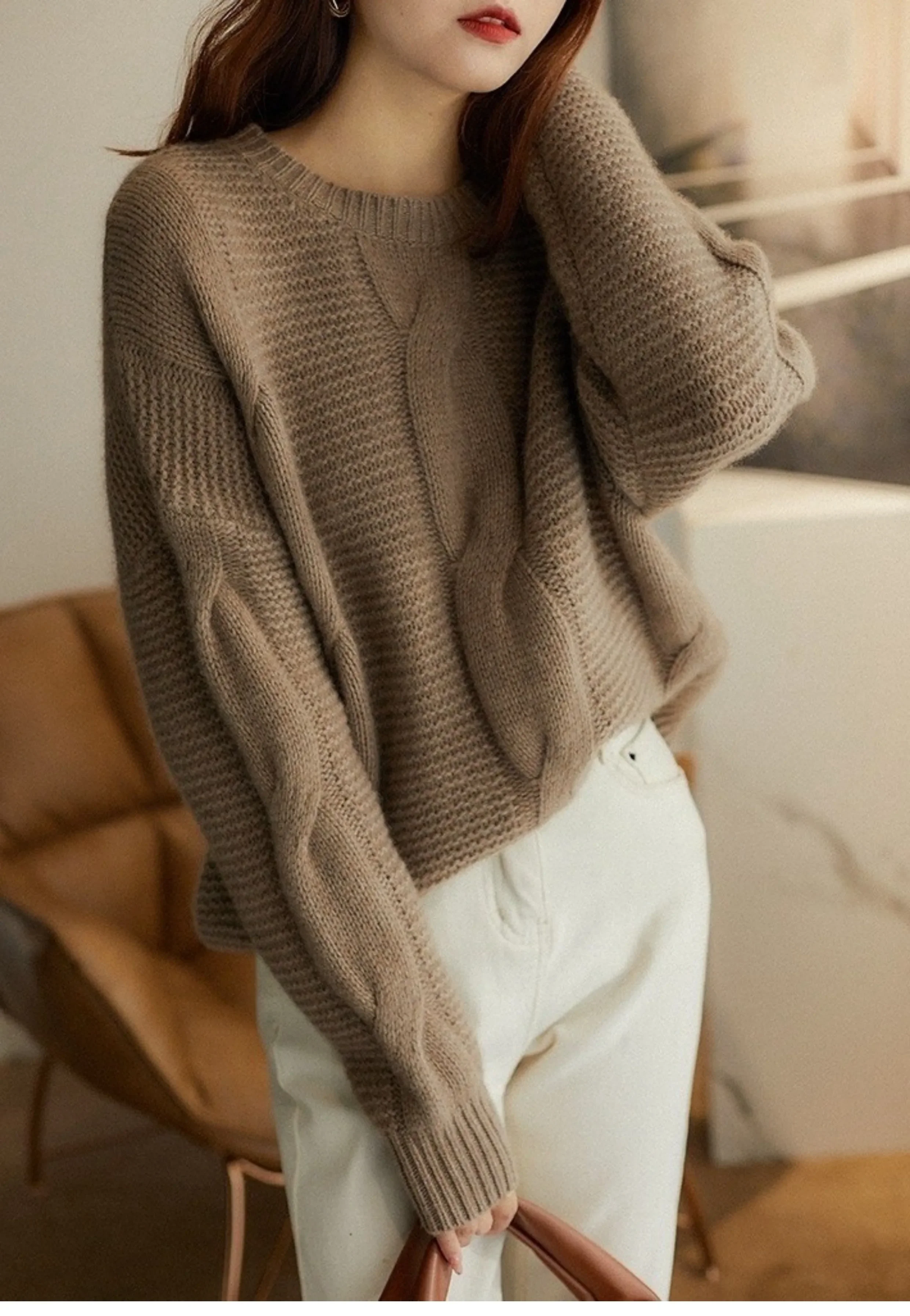 Women\'s 100% Pure Cashmere Sweater Loose Fit High-End European Style Thick Heavy Industry Lazy Wind Autumn Winter Essential