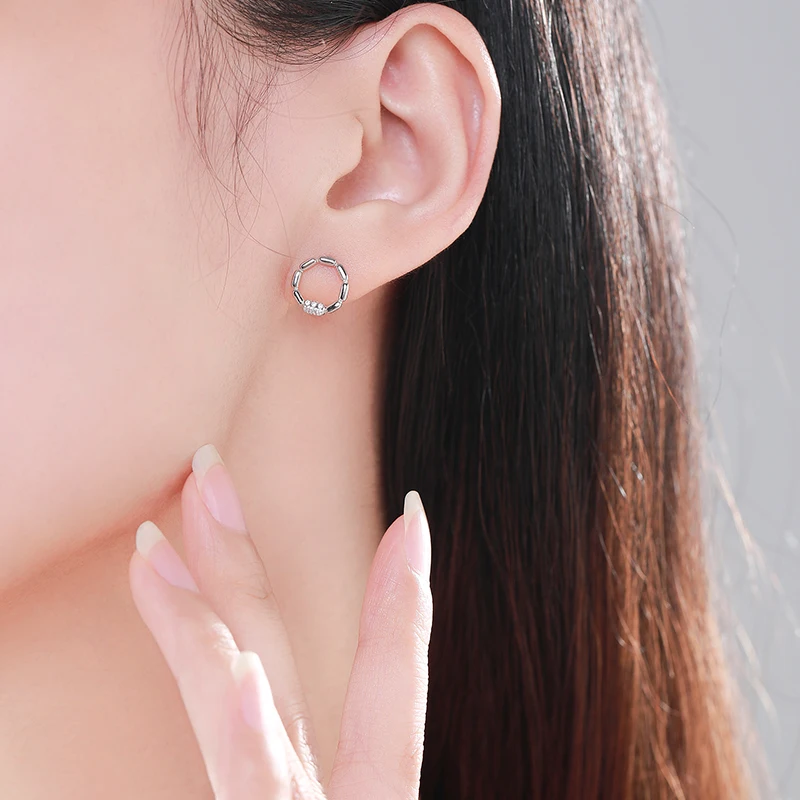 Ailmay Round Shining CZ Stud Earrings 925 Sterling Silver Irregular Geometric Design Earrings For Fine Female Fashion Jewelry