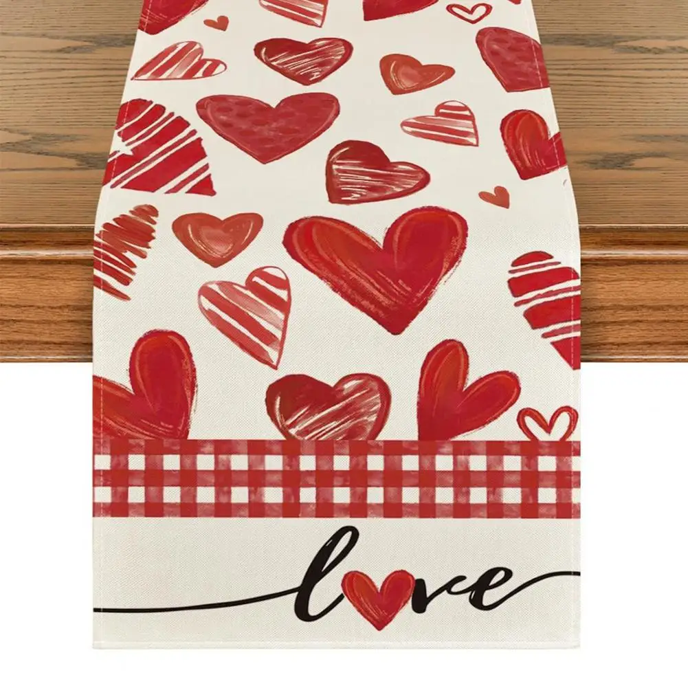 Valentine Day Table Runner Valentines Day Heart Balloon Print Table Runner for Weddings Banquets Heat-resistant Non-slip Table