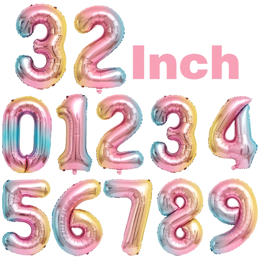 32 Zoll mehrfarbige Nummer 6 Ballon große Zahlenballons 0-9 Jungen Mädchen Geburtstagsdekoration Frauen Männer Party Jubiläumszubehör
