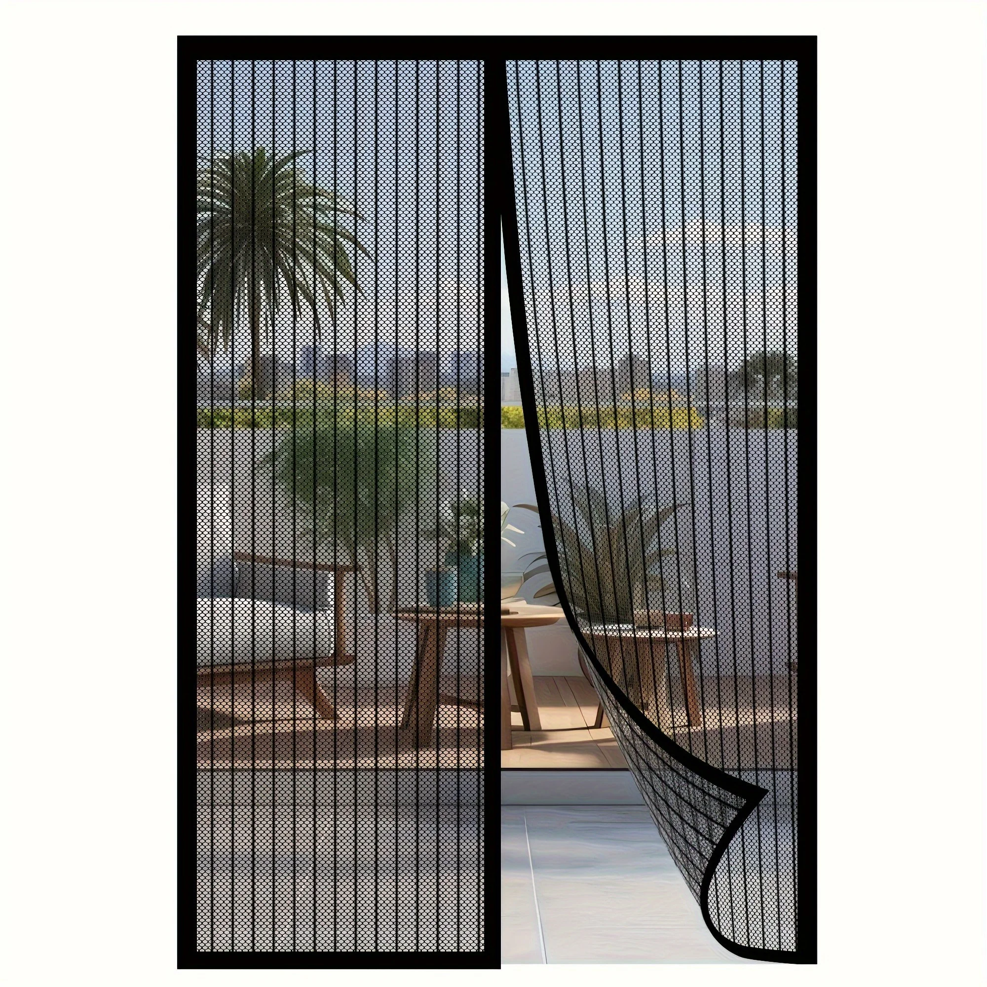 1PCS Magnetic Screen Door Double Fix With Hook And Loop Tape Self Sealing Thick Striped Mesh Curtain Insect Protection For Multi