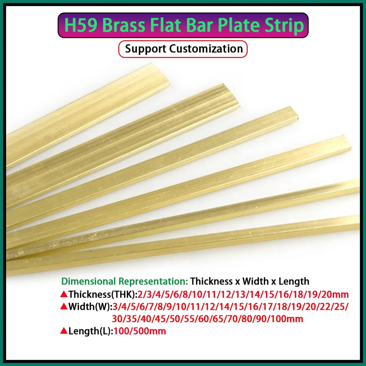 H59 Brass Flat Bar Plate Strip Pure Copper Solids Metal Plate Material Brass Square Strip Thk2-20mm W3-100mm L100/500mm