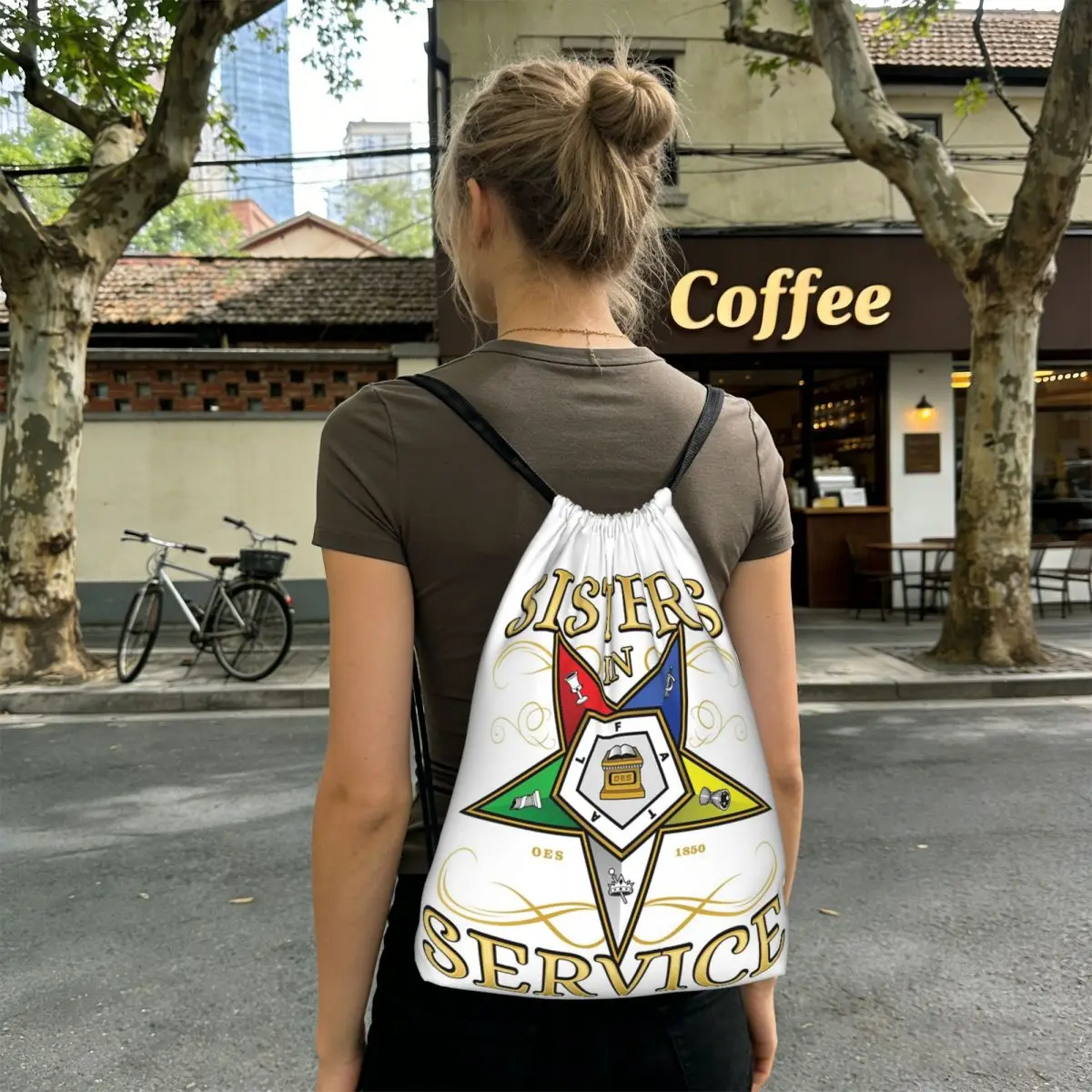 OES Emblem Order Of The Eastern Star Backpacks Fashion Drawstring Bags Sundries Bag Book Bags for Man Woman School