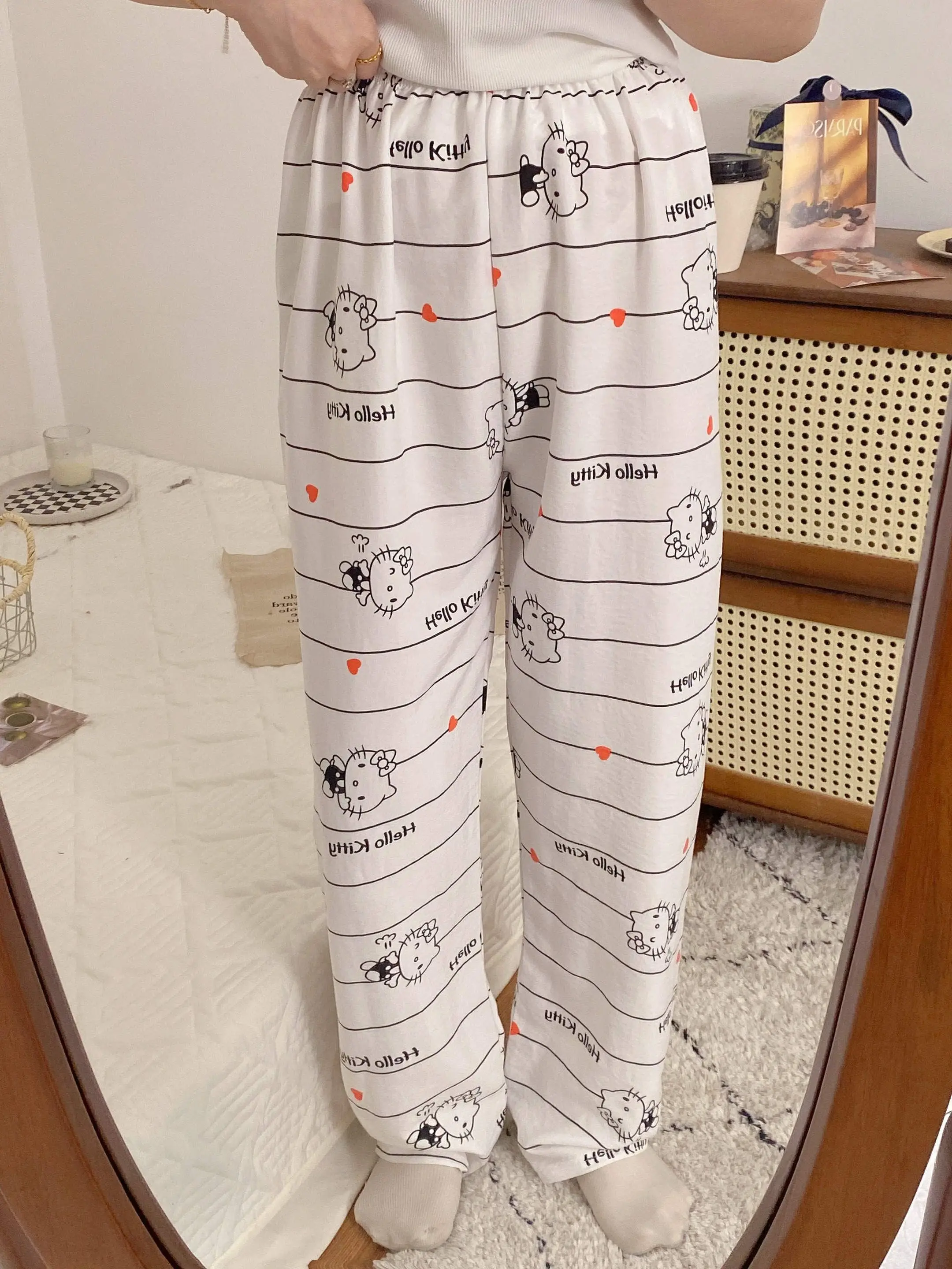 

Женские легкие пижамные штаны Hello Kitty, длинные брюки для отдыха, всесезонная одежда, домашняя одежда для сна на открытом воздухе