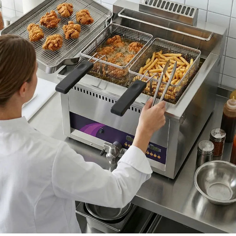 Commercial Large Capacity Electric Deep Fryer, Automatic Electric Frying Machine for Chicken, French Fries, Fried Dough Sticks