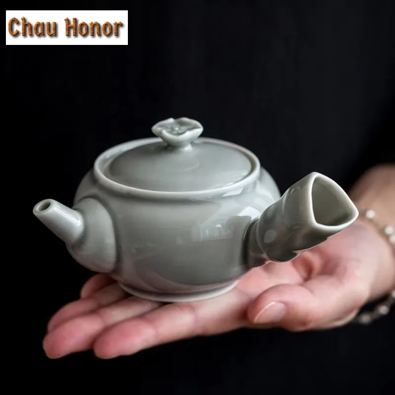 170ml Japanese Style Ice Grey Glaze Teapots Fragrant Lotus Art Teakettle Handmade Tea Maker Mater Pots Tieguanyin Tea Ceremony