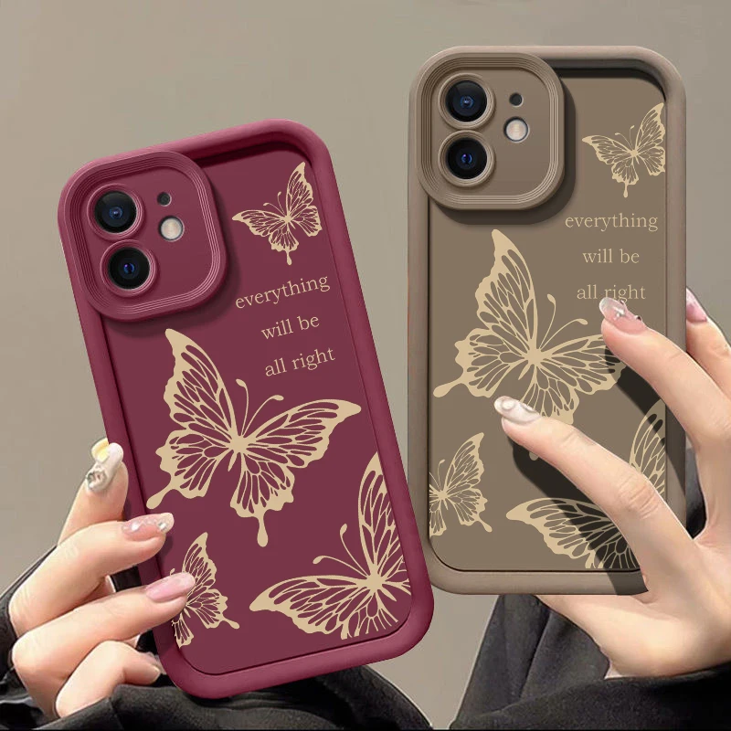Shockproof Butterfly Case For iPhone 15 Pro Max Luxury Soft Silicone Phone Back Bumper Cover For iPhone 14 13 12 16 Pro Max 11