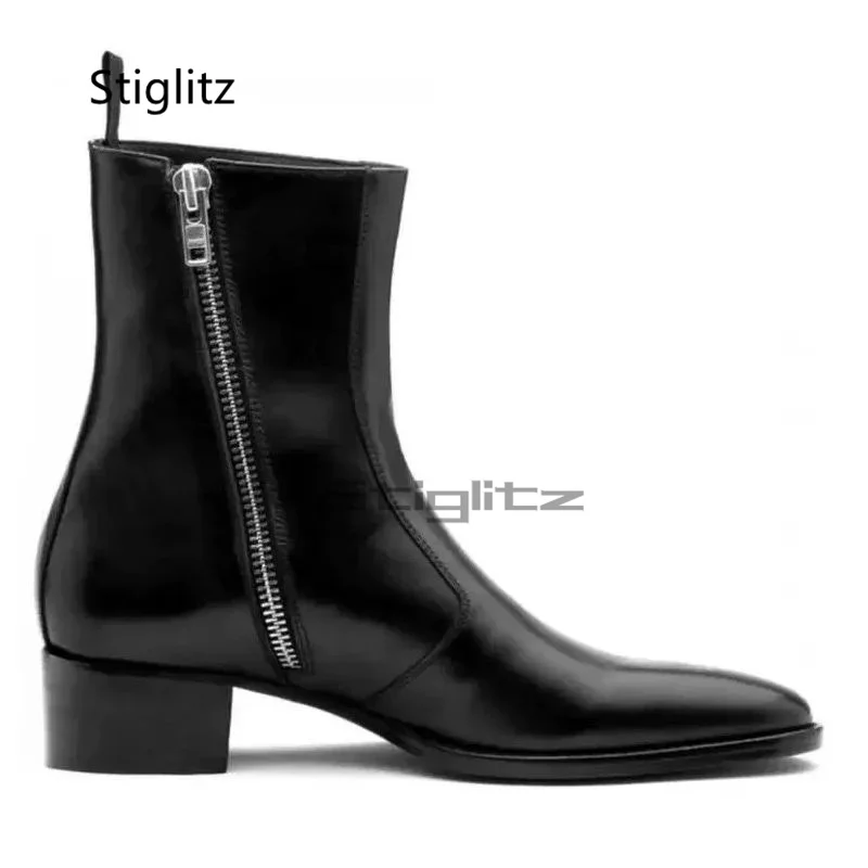 

Men's Black Genuine Leather Ankle Boots Pointed Toe Side Zip Chelsea Boots Wear Resistant Business Casual Handmade Shoes