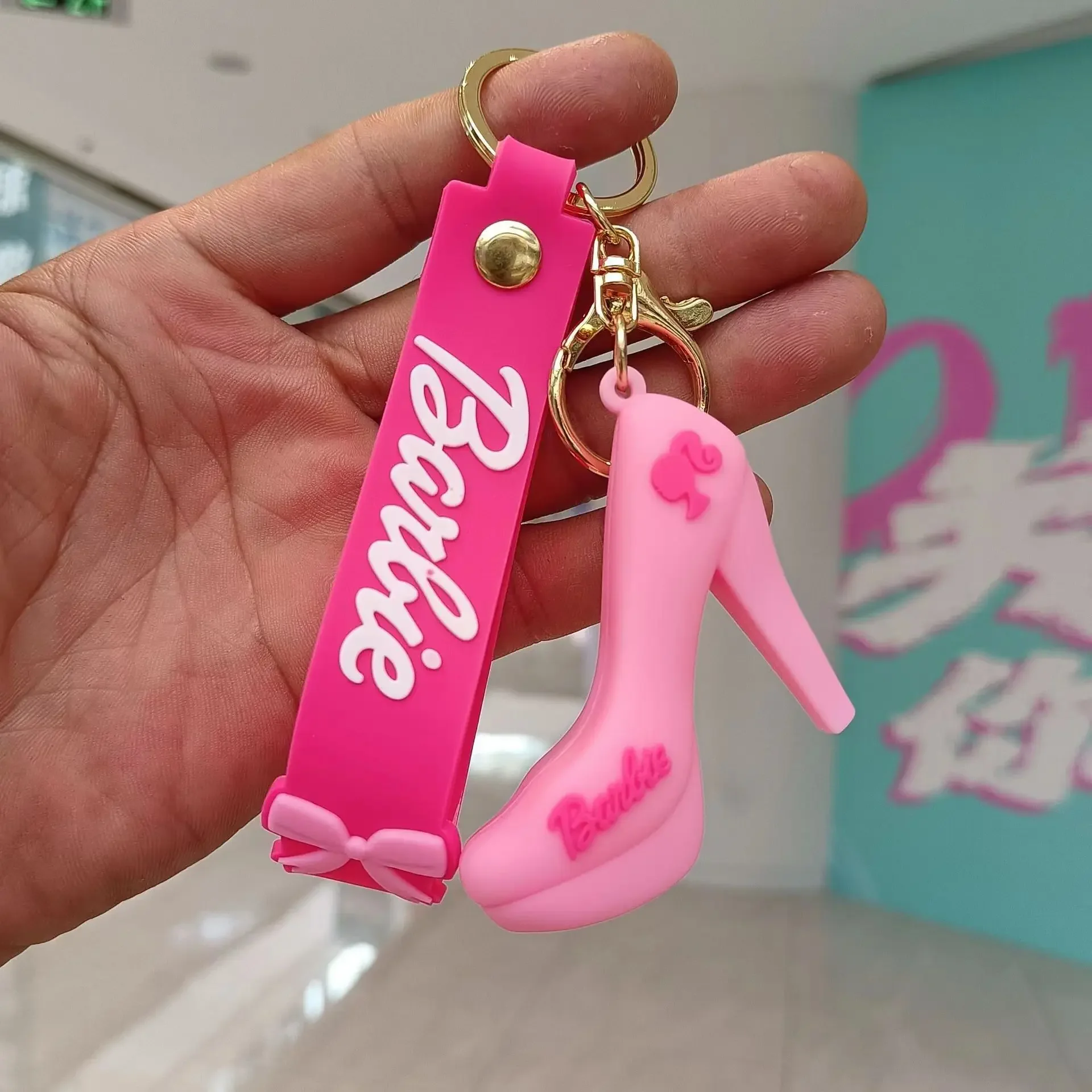 Cartoon Barbie Heart Shaped Letter High Heels Feature Car Keychain Pink Trend Girls Toys Film Accessories Bags Backpack Pendant