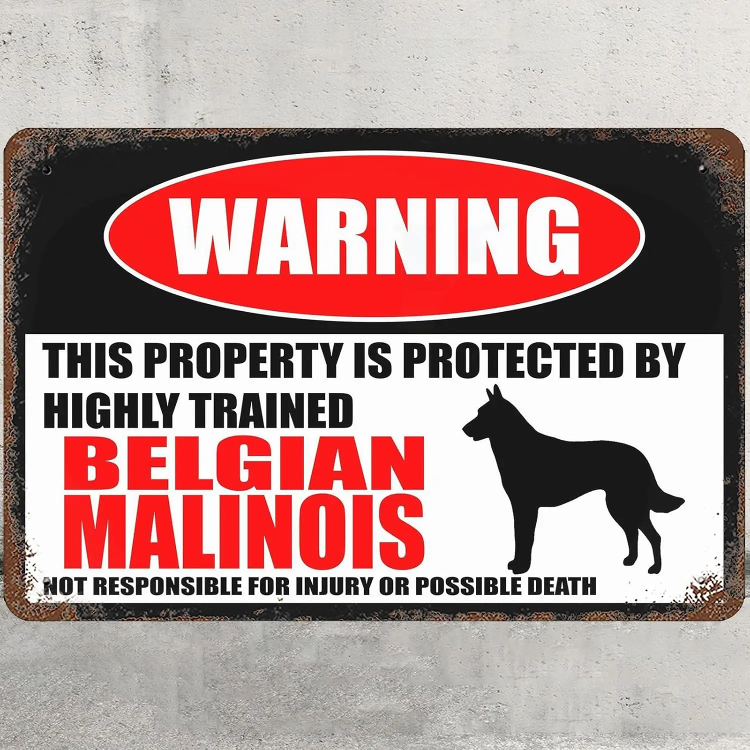 Metal Tin Sign 8x12 Inches, Beware Of Dog Wall Decor Warning Belgian Malinois Tin Signs Poster for Home Garden Garage Office Caf