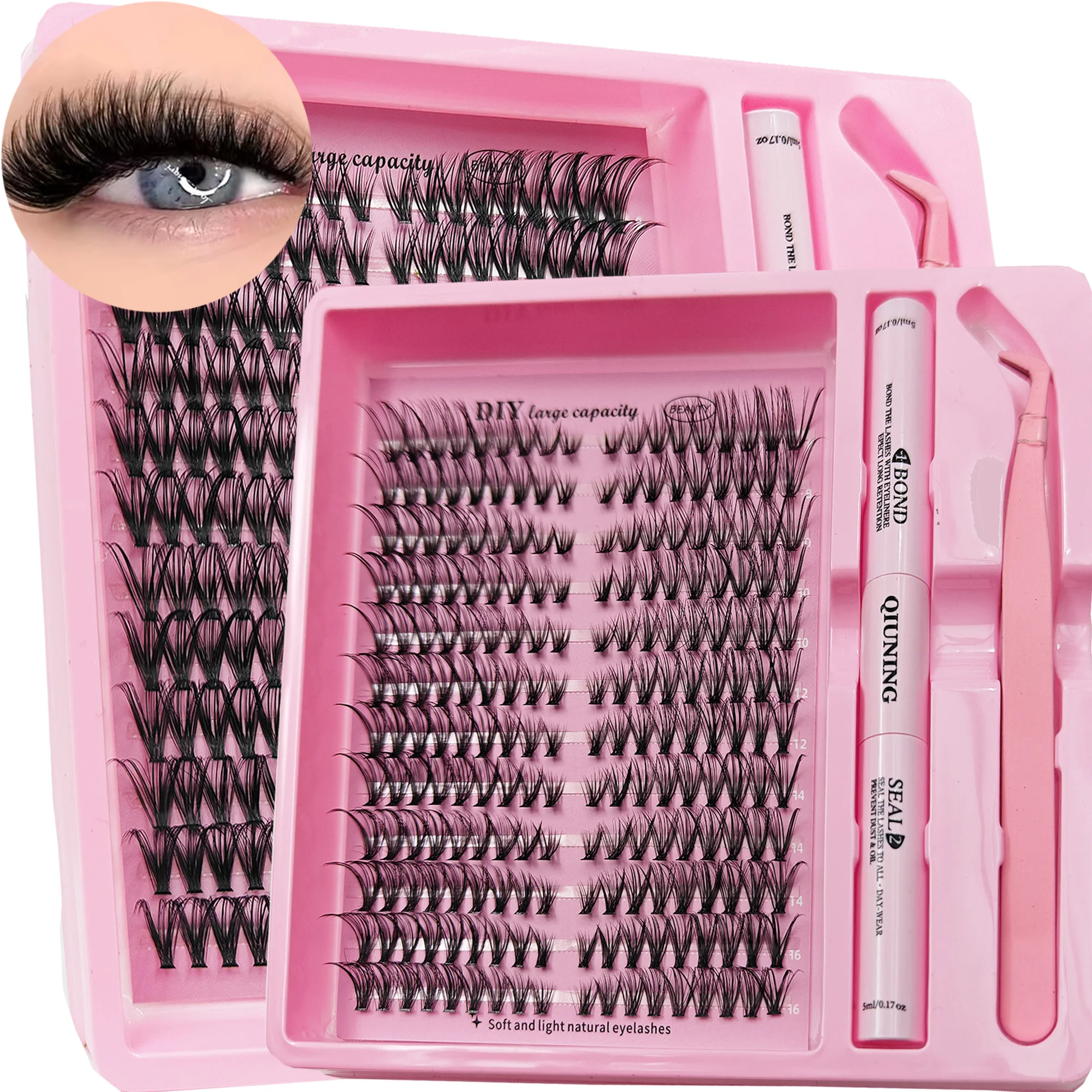 

QIUNING Eyelash Clusters Kit Fluffy Individual Lashes Lash Bond and Seal and Remover Faux Mink Lashes Eyelash Extension DIY