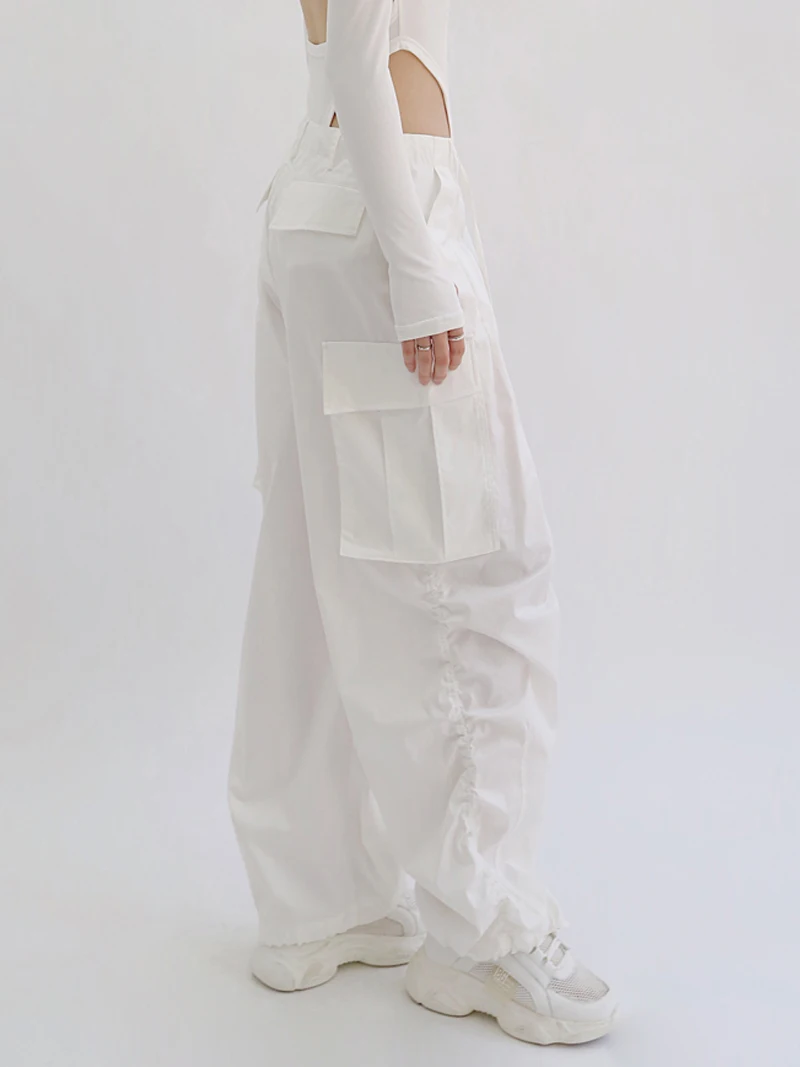 

High Waist Wide Leg Pants Women's Loose Fit Casual Trousers Multiple kets White Color Street Sle Summer Thin Effect Work...