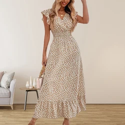 Robe longue à col en V pour femmes, vêtements pour femmes européens et jeunesse, mode printemps et été, commerce extérieur transfrontalier Amazon, taille haute, 2024