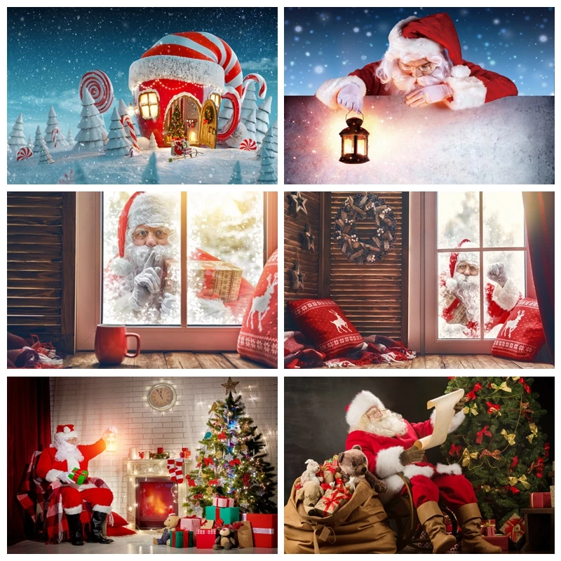 

Christmas Photography Backdrop Santa Claus Winter Xmas Tree Fireplace Background Holiday Photobooth Festival Party Banner Props