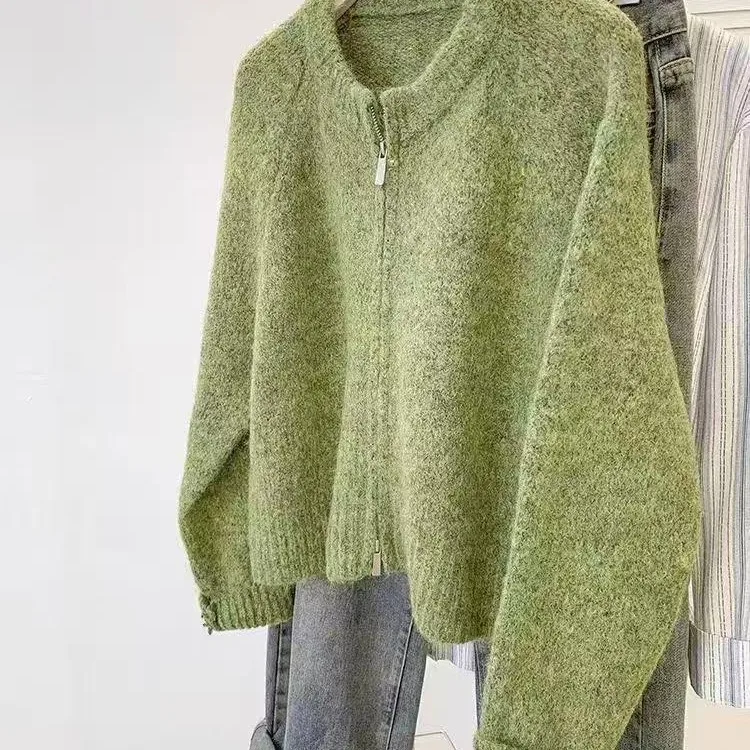 

Women's Knitted Zipper Sweater Coat round Ne Autumn Winter Sle Quali Polyester Fiber Casual Faionable Outerwear