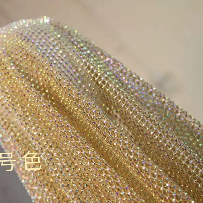 Mistlace Stretch Rhinestone Fishnet Mesh Fabric Imitation Austraian AB Crystal Cloth Elastic Stretchabl Net for Shoes Hats ML244