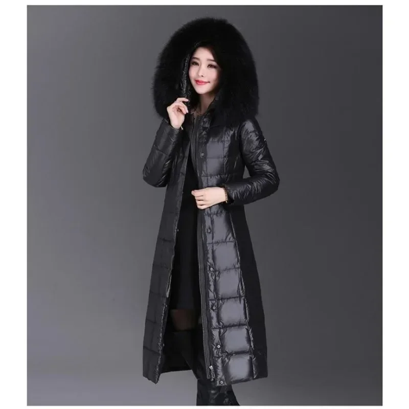 Down Jacket Winter Coats Women X-Long Down Coat Fur Collar Thickened Warm Slim Long Sleeve Zipper Hooded Jacket Luxury Designer