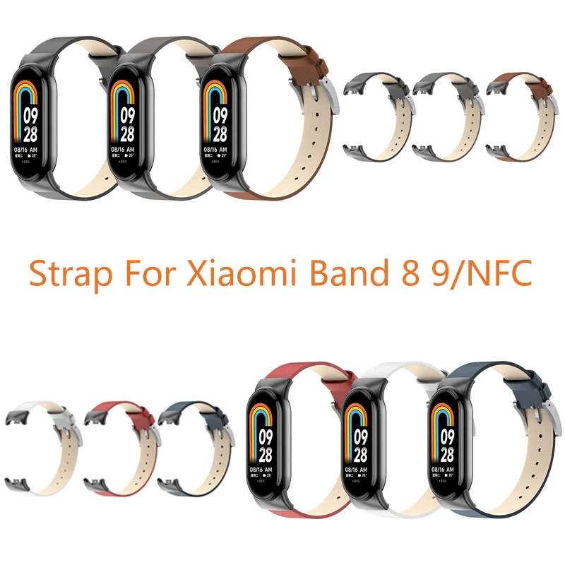 

Stainless steel headband leather strap compatible with Xiaomi Band 8 9/NFC strap Xiaomi 8 9 leather strap replacement strap