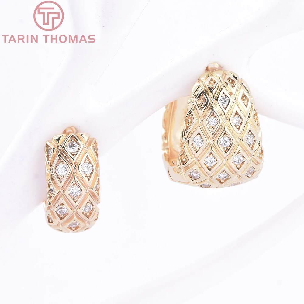 (9974) 2 قطعة 24K الذهب اللون النحاس مع الزركون الماس شبكة أقراط المشبك عالية الجودة DIY بها بنفسك صنع المجوهرات النتائج اكسسوارات #1