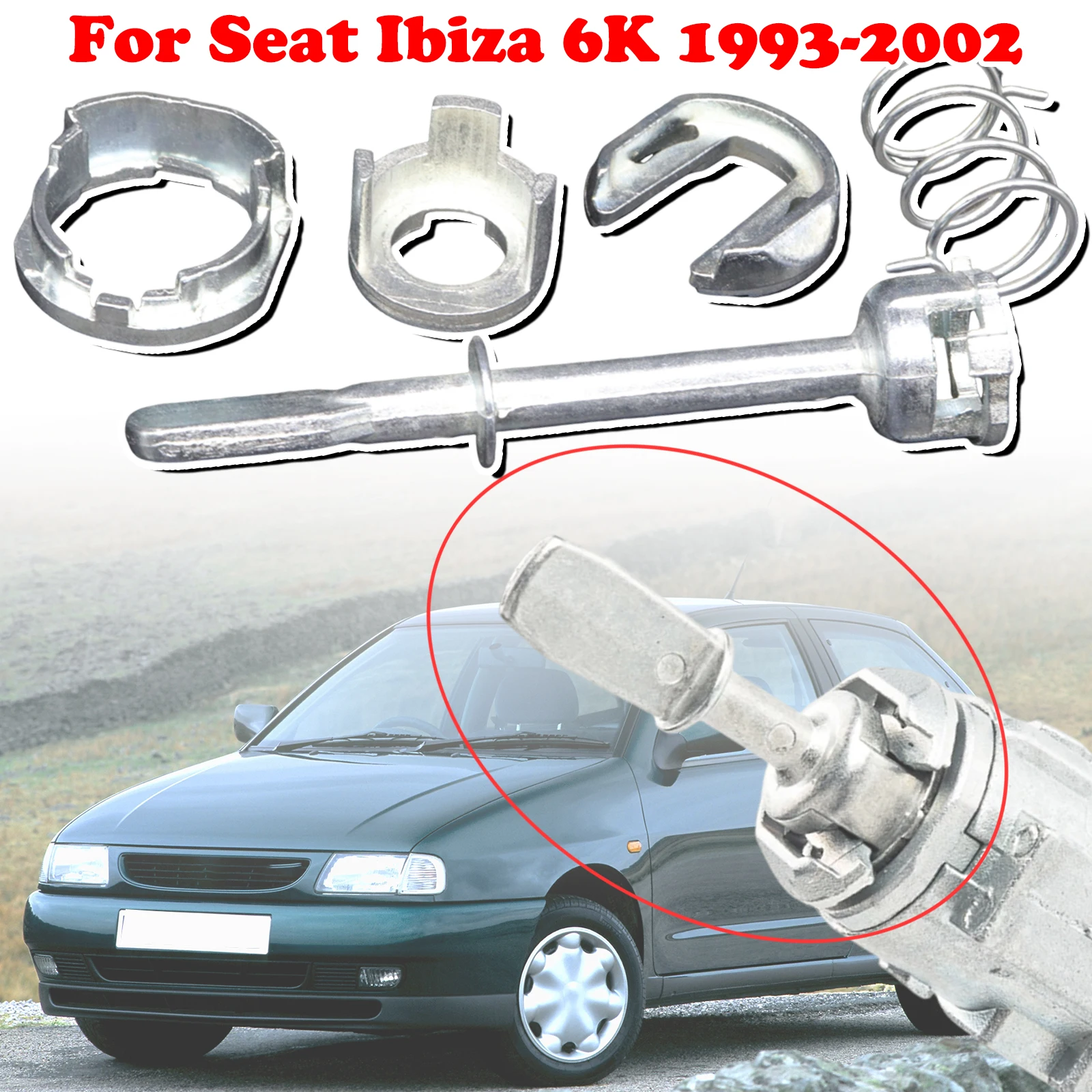 

5pcs/set Car Front Door Handle Lock Cylinder Barrel Paddle Repair Kit Tool 67MM Set Replacement For Seat Ibiza 6K 1993 - 2002