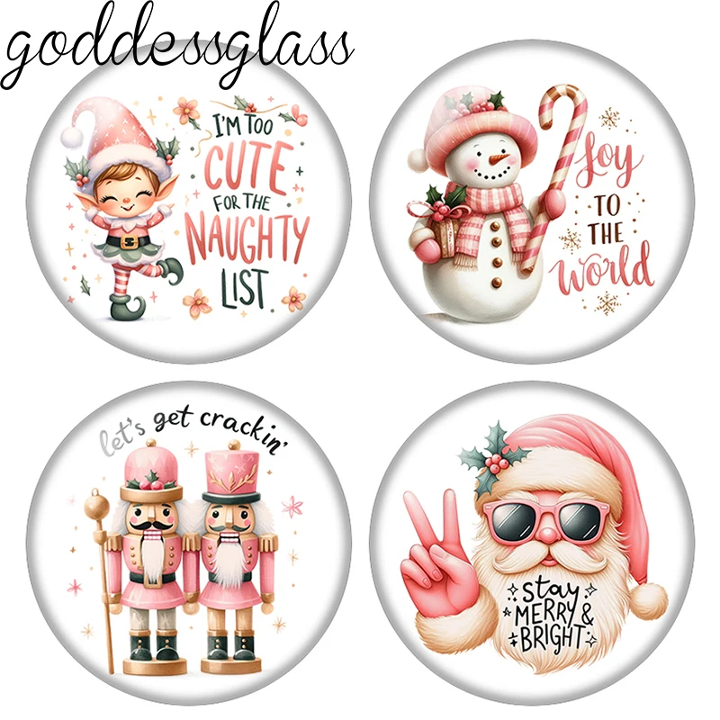 الوردي نمط عيد الميلاد سانتا كلوز ثلج كسارة البندق 12 مللي متر/18 مللي متر/20 مللي متر/25 مللي متر صورة مستديرة الزجاج كابوشون ظهر مسطح صنع النتائج
