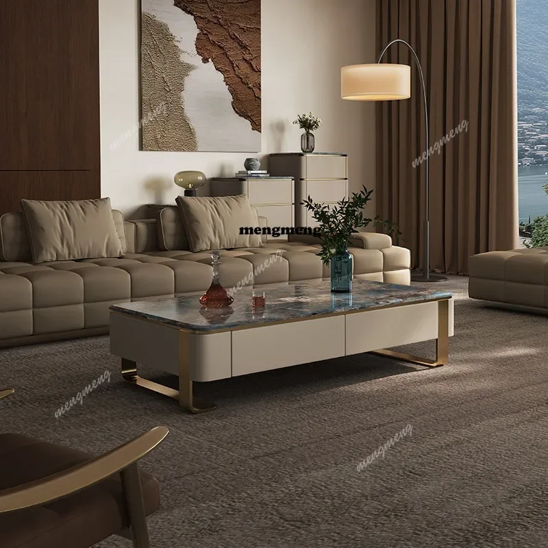 

Minimalist light luxury coffee table marble solid wood high-end, leather veneer, living room, coffee table