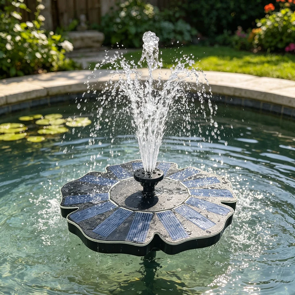 Water Fountain for Outdoor Use Powered by Solar Energy with 800MA Battery Backup and 7 Interchangeable Nozzles for Visual Appeal
