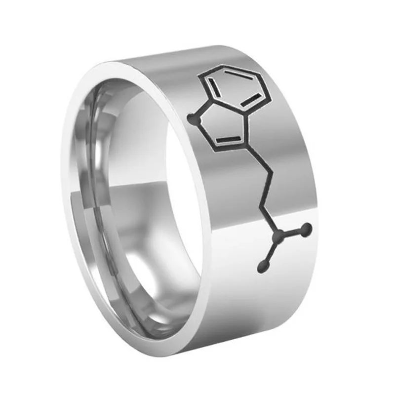 Laser Custom DMT Biomolecules Symbol Ring for Women Men Jewelry Chemical Molecular Structure Stainless Steel Rings Size 7-12