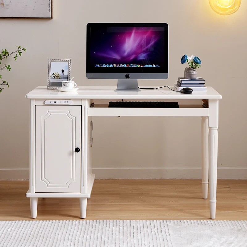 All solid wood household computer desk electric cooling fan desktop office white writing desk small apartment e-sports table
