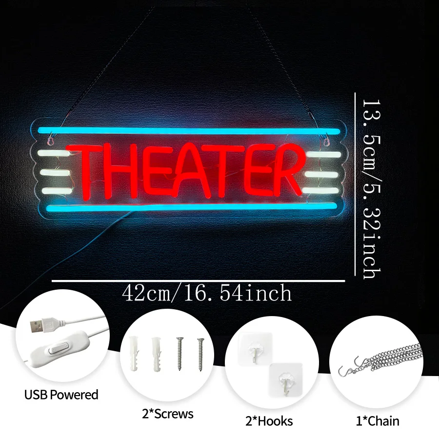 Theater Neon Sign For Wall Decor,Light Up Sign For Home Theater Decor,Stage Backdrops,Cafe Bars,Party,Best Gift For Stage Lover