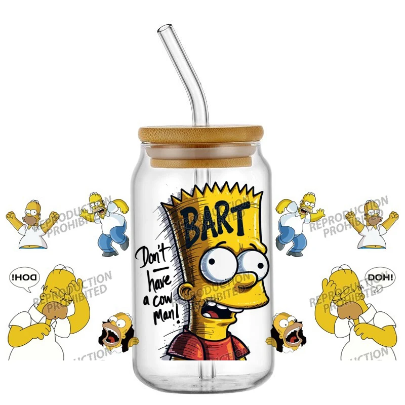 Popular Design Simpsons Family 16oz UV DTF 3D Transfer Sticker High Quality Decals For Glass Can Cup Fashion Craft DIY Creative