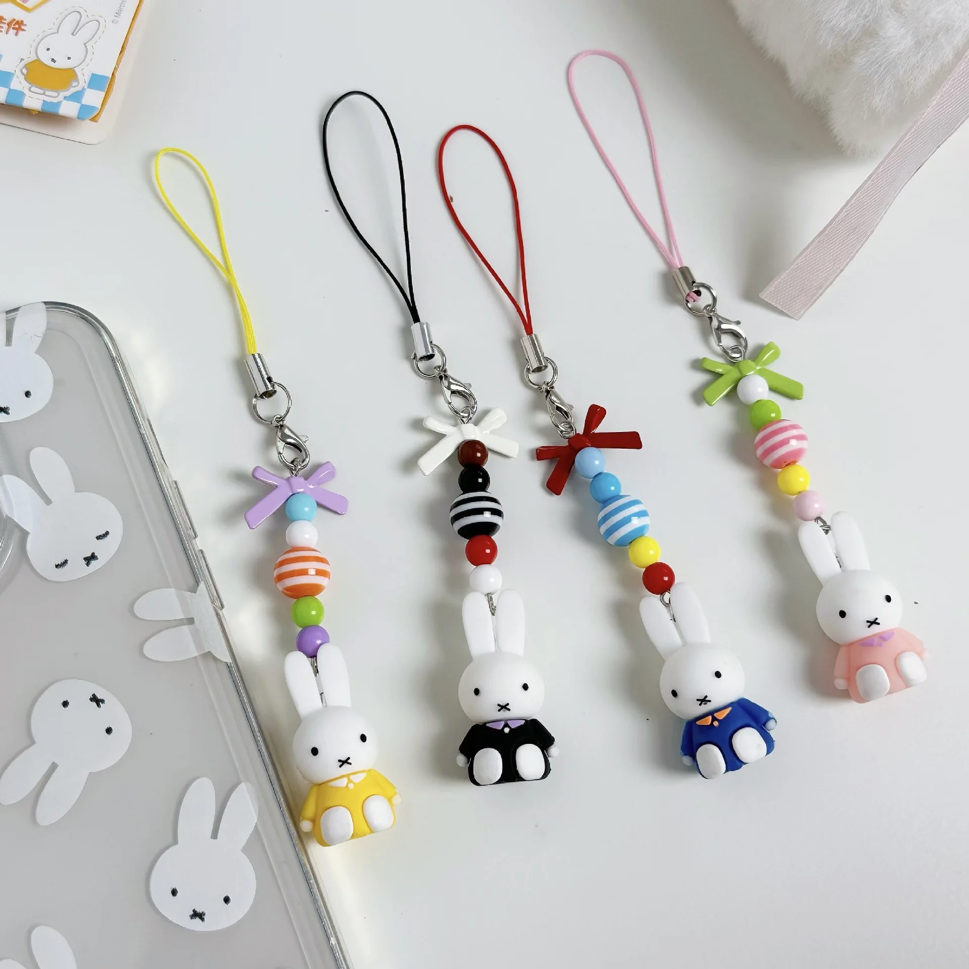 Kawaii Kawaii Miffy Mobile Phone Chain Cartoon Little Rabbit Bow Creative Keychain Bag Charm Mobile Phone Case Decorations Gifts - Aliexpress Deal