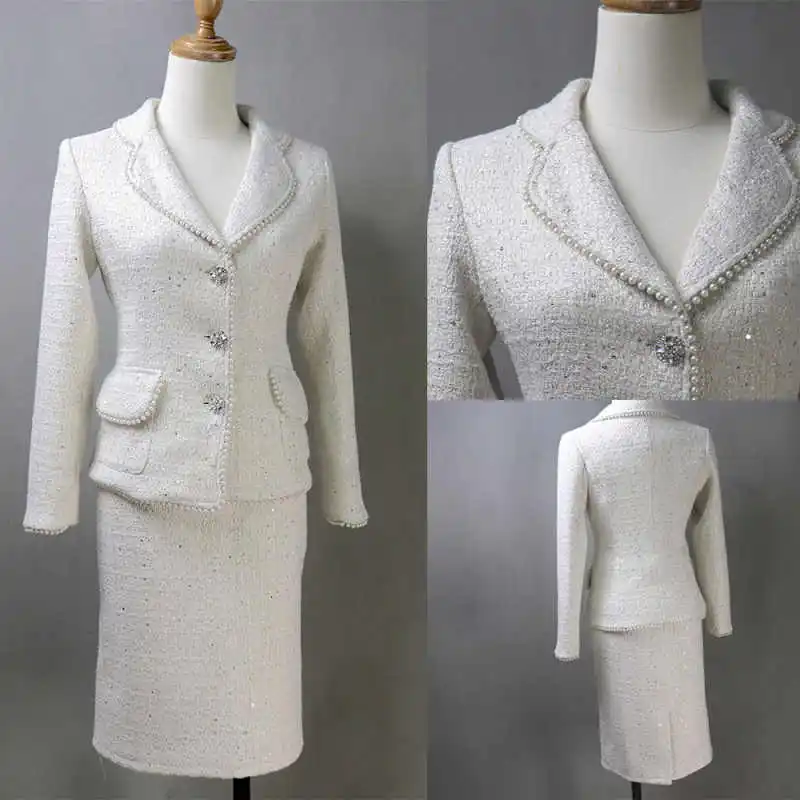 Elegant Women Suits Slim Fit 2 Piece Jacket Skirt Small Fragrance Style Prom Evening Party Wear Customized