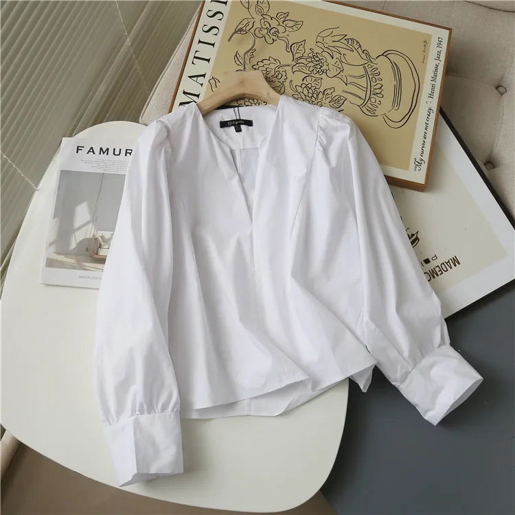 

Women's Loose Fit Overhead Shirt S677 Half Open Collar Versatile Fashionable Autumn Winter Cotton Long Sleeve Casual Shirt