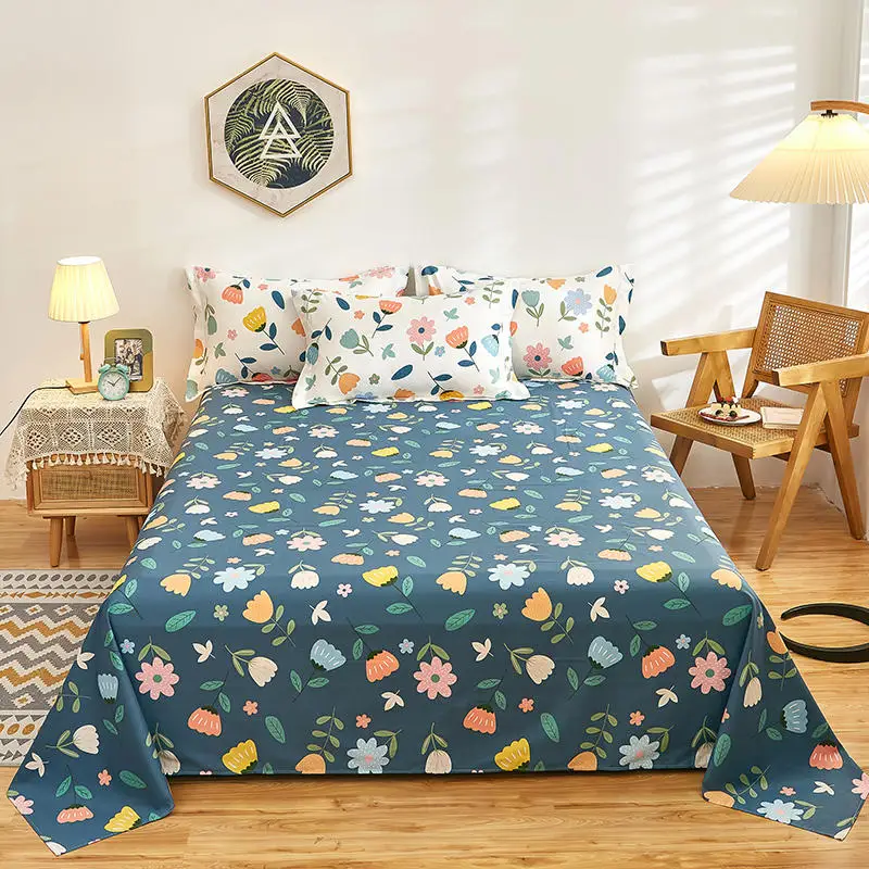 100% High Quality Cotton Print 1 Flat Sheet (without Pillowcase) Plant Flowers Suitable for Twin Bed Soft and Breathable