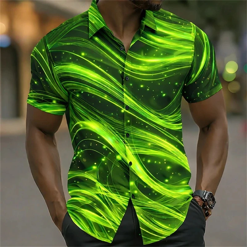 

Men's Colorful Texture Print Shirt Hawaiian Casual Short Sleeved Top Fashion Beach Vacation Lapel Shirt Mens Oversized Clothes