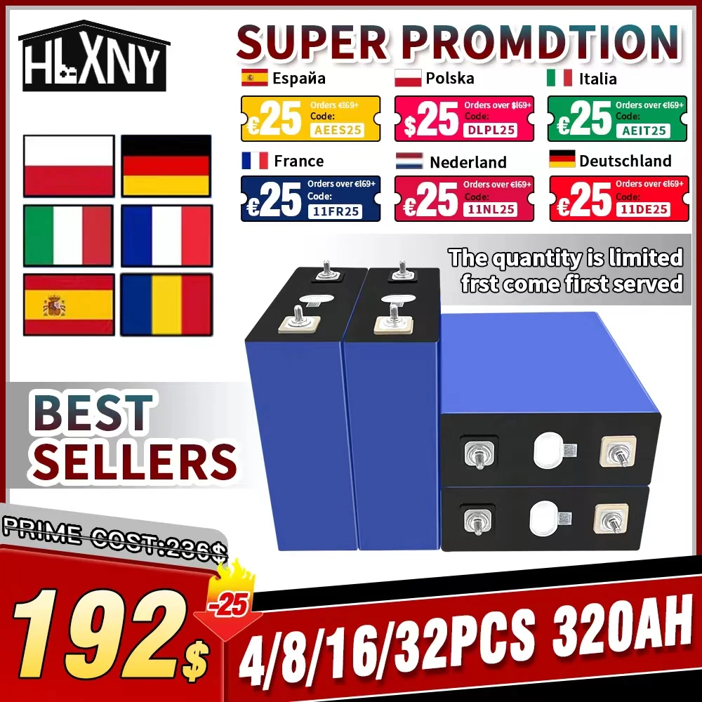 HLXNY 8000 cicli nuova batteria LiFePO4 3.2V 320ah FAI DA TE 12V 24V 48V Classe A EV RV nave ricaricabile al litio ferro fosfato Cell