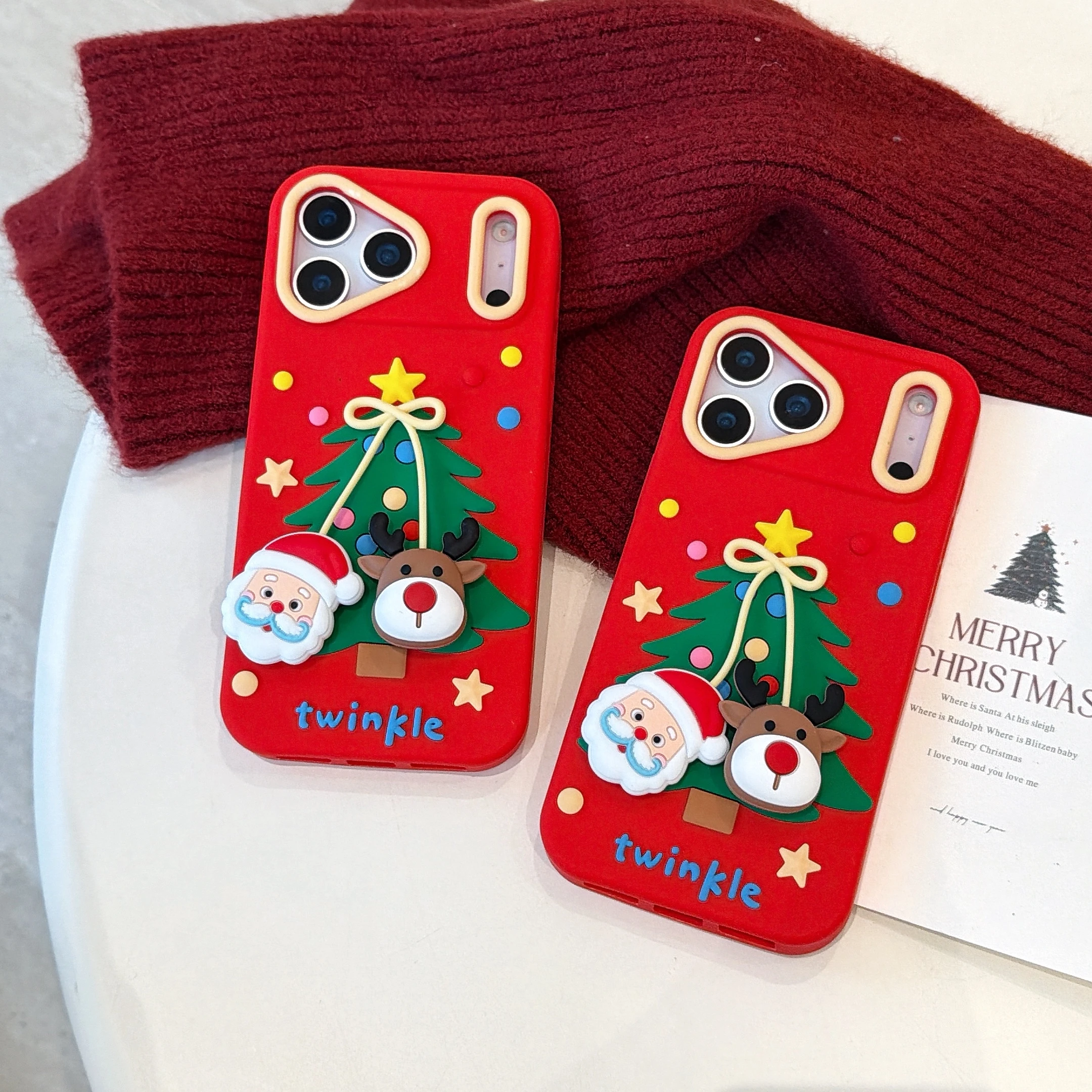 

Decorate 17promax 3D Pendant Christmas Tree Santa Claus Deer For iPhone 12 13 14 15 16 17pro Soft Silicone Case Phone Back Cover
