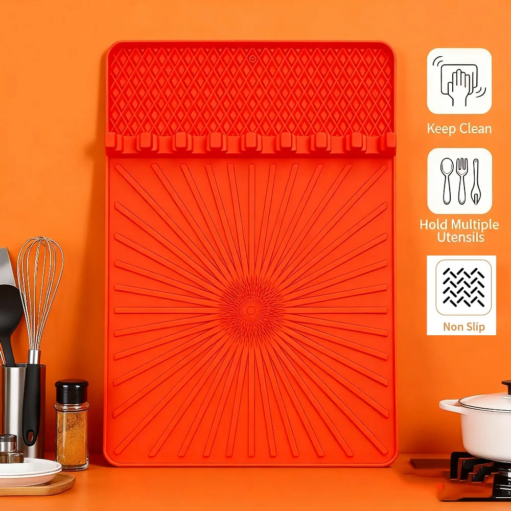 شواية سيليكون مع وسادة تنقيط، حصيرة ملعقة، أدوات ملحقات شواية الشواء للحجر الأسود، وسادة رف جانبية للمطبخ الخارجي