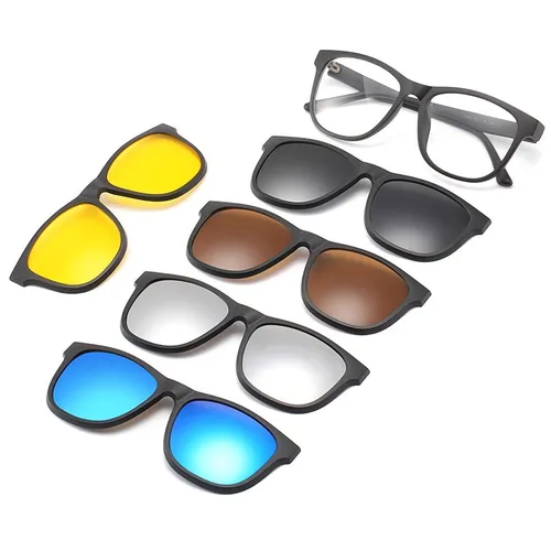 Imagen 2 del producto Clip de gafas de sol con espejo para hombre, gafas de sol con imán, gafas polarizadas, prescripción personalizada, miopía, con bolsa, 5 lentes