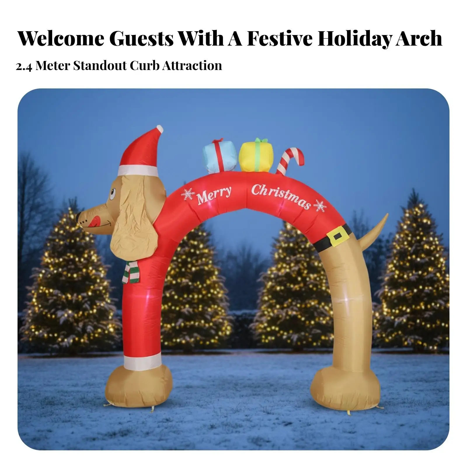 Llamativo Arco Inflable Regalo | Colorful Holiday Yard Display, Dachshund Archway, Easy Setup inflatable, Arco Inflable Navidad